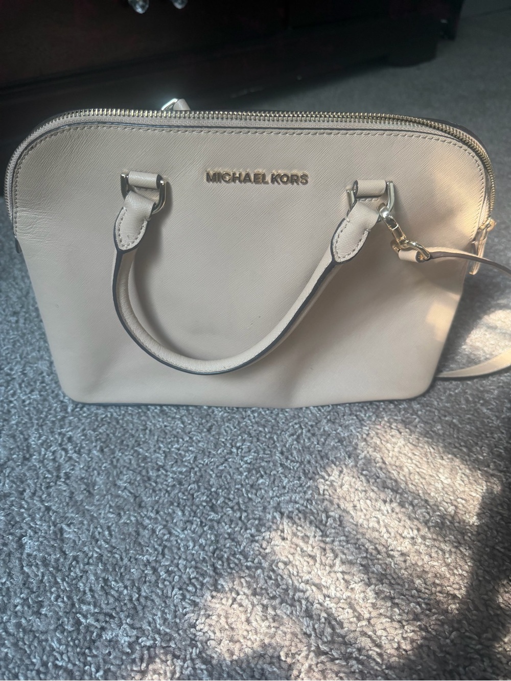 Michael Kors Beige Saffiano Dome Satchel with Gold Hardware